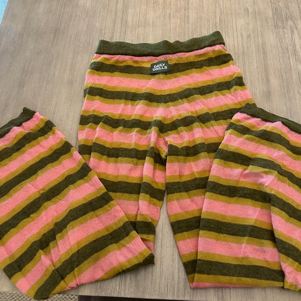 Daily Drills Pink and Olive Striped Pants